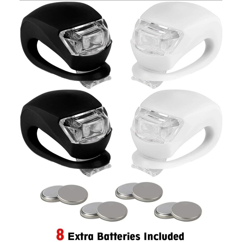 REFUN Bicycle Light Front Rear Silicone LED Bike Light 4Pack‎ White Black NEW